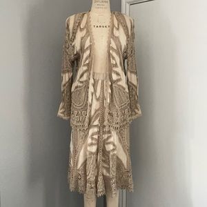 Boho Crochet Lace Duster Cardigan Kimono Neutral Beige Festival Layering Piece